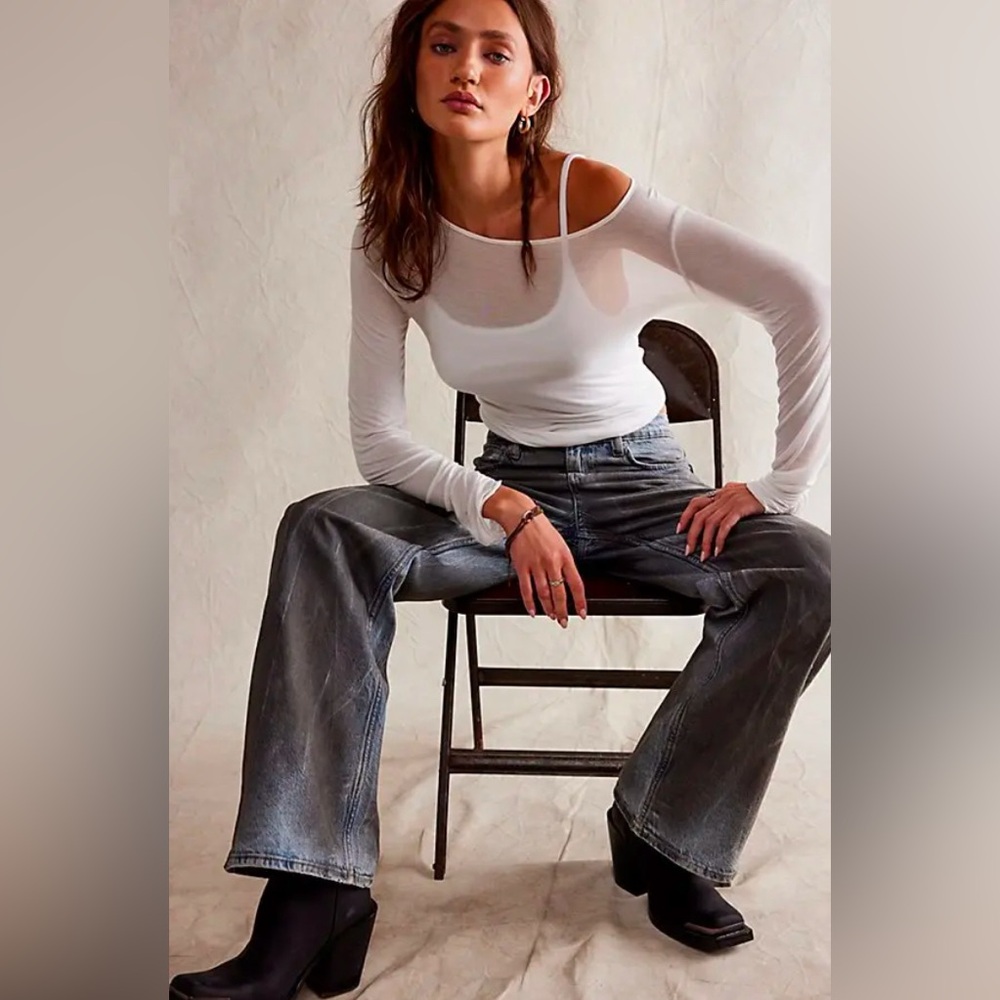 Free People We The Free Tinsley Baggy High Rise Shadow of Your Love Jeans